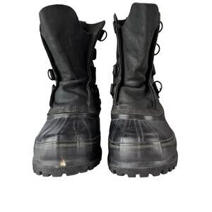 Sorel Caribou Snow Boot Women 9 Waterproof All Black Leather Natural Rubber READ